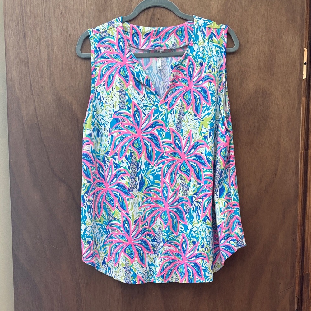 Lulu B Vibrant Pink and Blue Floral Tank Top